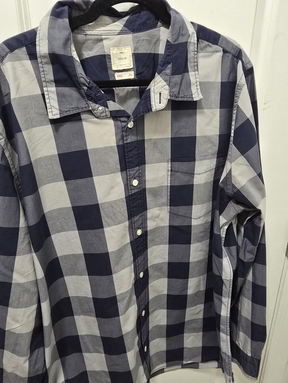 GAP Mens 3XL Navy Light Blue Plaid Cotton Long Sleeve Button Down Shirt